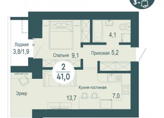 Продаю двухкомнатную квартиру, 41 м2, Красноярск, ЖК Скандис озеро