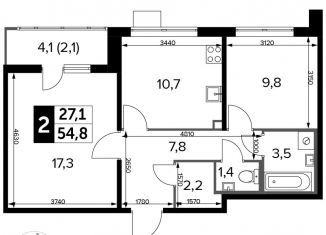 Продаю 2-комнатную квартиру, 54.8 м2, Люберцы, жилой комплекс 1-й Лермонтовский, к5.1