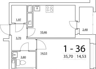 Однокомнатная квартира на продажу, 35.7 м2, Санкт-Петербург, Планерная улица, 95к1, ЖК Нью Тайм