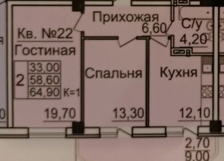 Продаю двухкомнатную квартиру, 63.8 м2, Ростов-на-Дону, бульвар Комарова, 1Ес6, ЖК Звёздный 2