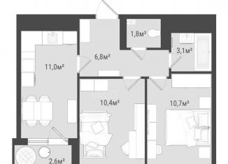 Продажа двухкомнатной квартиры, 46.4 м2, Ижевск, Воткинское шоссе, 83, ЖК Друзья