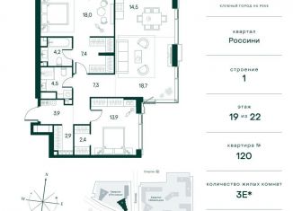 Двухкомнатная квартира на продажу, 98.5 м2, Москва, район Покровское-Стрешнево