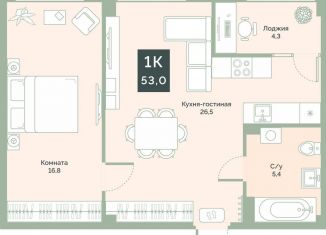 1-ком. квартира на продажу, 53 м2, Курган, улица Витебского, 5К2