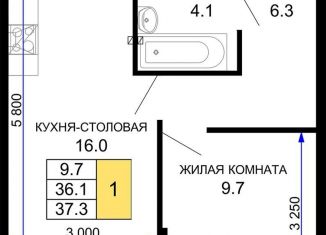 Продажа 1-комнатной квартиры, 37.3 м2, Краснодар, ЖК Дыхание