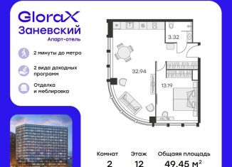 1-комнатная квартира на продажу, 49.5 м2, Санкт-Петербург, ЖК Глоракс Сити Заневский