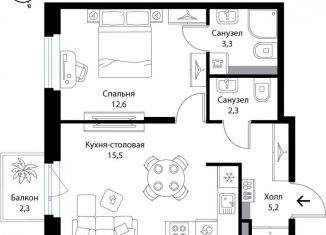 Продажа 2-комнатной квартиры, 39.6 м2, деревня Ольгино