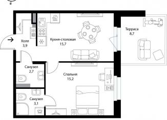 2-ком. квартира на продажу, 43.2 м2, деревня Ольгино