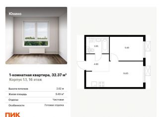 Продаю однокомнатную квартиру, 32.4 м2, Щербинка, жилой комплекс Юнино, 1.1
