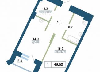Однокомнатная квартира на продажу, 49.5 м2, Красноярск