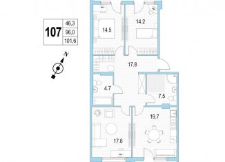 3-комнатная квартира на продажу, 101.6 м2, Санкт-Петербург, метро Проспект Ветеранов, проспект Патриотов, 33