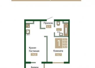 Продажа однокомнатной квартиры, 36.3 м2, посёлок городского типа Молодёжное