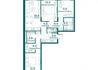 Продажа трехкомнатной квартиры, 86.9 м2, Московская область