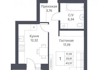 1-ком. квартира на продажу, 43.6 м2, Новосибирск