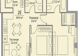 2-комнатная квартира на продажу, 69.4 м2, Москва, ЗАО, улица Лобачевского, 124к3А