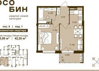 Двухкомнатная квартира на продажу, 42.2 м2, Брянск, Советский район