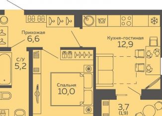 1-комнатная квартира на продажу, 36.6 м2, Екатеринбург