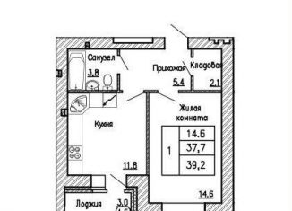 1-комнатная квартира на продажу, 39.2 м2, Воронеж