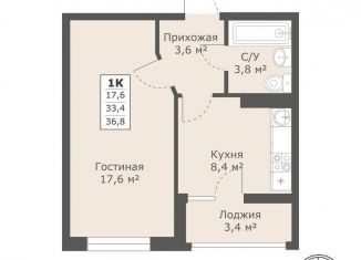 Продаю 1-ком. квартиру, 36.8 м2, Ставрополь, Промышленный район