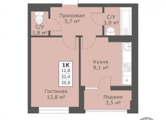 Продажа однокомнатной квартиры, 35.9 м2, Ставрополь