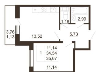 Продажа 1-комнатной квартиры, 35.7 м2, Ленинградская область, улица Хохлова, 16