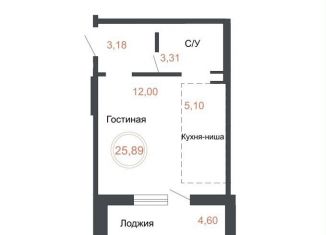 Продажа квартиры студии, 25.9 м2, Челябинская область, Днепропетровская улица, 5.3.1