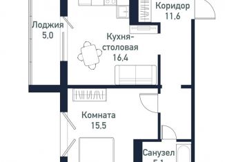 Продаю однокомнатную квартиру, 48.5 м2, Челябинская область, улица имени капитана Ефимова, 4