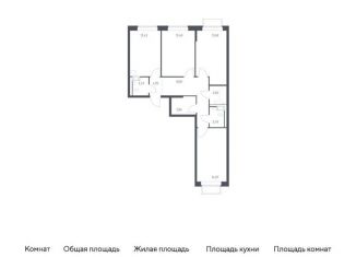 3-комнатная квартира на продажу, 77.7 м2, Московская область, жилой комплекс Томилино Парк, к6.1