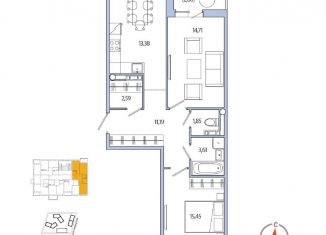 Продам 2-комнатную квартиру, 62.8 м2, Ленинградская область, Оранжевая улица, 3к1