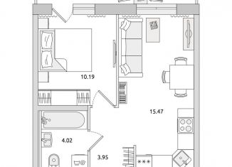 Продается 1-комнатная квартира, 41.5 м2, поселок Бугры