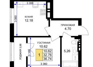 Продам 1-комнатную квартиру, 36.7 м2, Гурьевск
