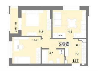 Продам 2-комнатную квартиру, 54.7 м2, Екатеринбург, метро Площадь 1905 года