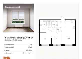 2-комнатная квартира на продажу, 65.9 м2, Москва, ЖК Кронштадтский 9, Кронштадтский бульвар, 9к4