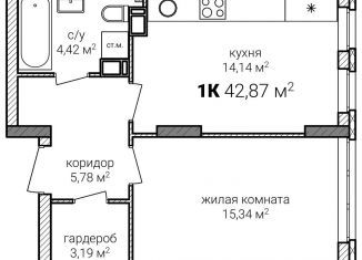 Продажа однокомнатной квартиры, 42.9 м2, Нижегородская область