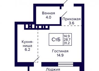 Квартира на продажу студия, 31.2 м2, Новосибирск, метро Маршала Покрышкина, улица Фрунзе, с1