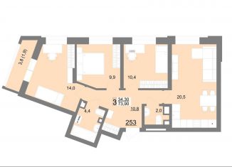 Продам 3-комнатную квартиру, 73.9 м2, Екатеринбург, метро Площадь 1905 года