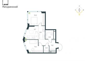 Продается трехкомнатная квартира, 56.2 м2, Москва, район Очаково-Матвеевское, жилой комплекс Левел Мичуринский, к9