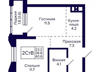 Продажа двухкомнатной квартиры, 40.6 м2, Новосибирск, метро Маршала Покрышкина, улица Фрунзе, с1