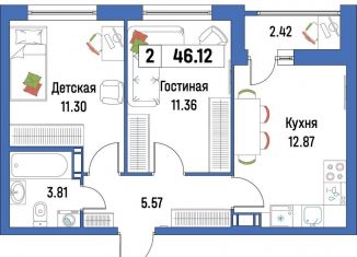 Продажа двухкомнатной квартиры, 46.1 м2, Мурино, ЖК Урбанист