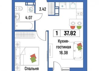 Продажа 1-ком. квартиры, 37.8 м2, Мурино