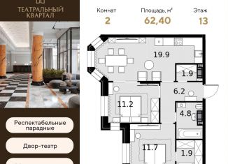 Продается двухкомнатная квартира, 62.4 м2, Москва, ЖК Театральный Квартал, улица Расплетина, 2к1