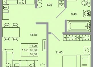 Продам 1-комнатную квартиру, 32.7 м2, Ленинградская область