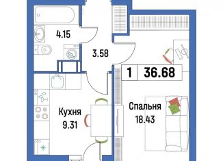 1-ком. квартира на продажу, 36.7 м2, Ленинградская область