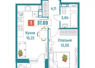 Продаю 1-комнатную квартиру, 37.7 м2, Мурино, ЖК Графика
