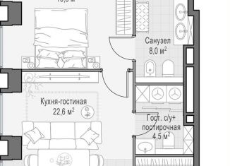 Продаю однокомнатную квартиру, 56.6 м2, Москва, метро Беговая