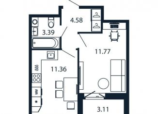 Продается 1-комнатная квартира, 32.7 м2, Ленинградская область