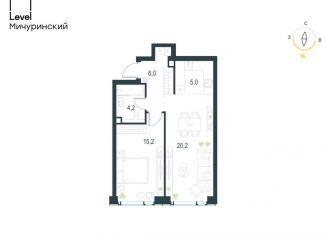 Продажа двухкомнатной квартиры, 50.6 м2, Москва, жилой комплекс Левел Мичуринский, к3