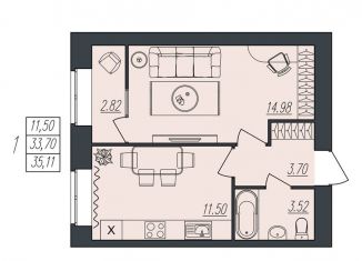 Продам 1-комнатную квартиру, 35.1 м2, Волгоград