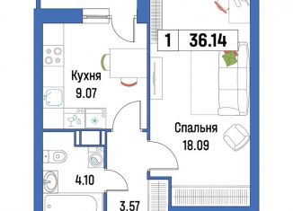 Продается однокомнатная квартира, 36.1 м2, Ленинградская область