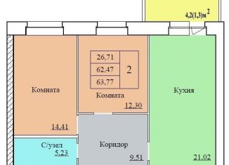 Продаю двухкомнатную квартиру, 63.8 м2, Ярославль, Ленинский район