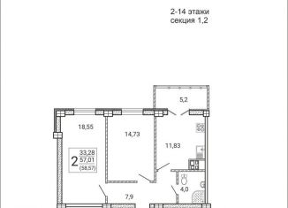 Продажа 2-комнатной квартиры, 58.6 м2, Воронеж, Левобережный район, Цимлянская улица, 10В